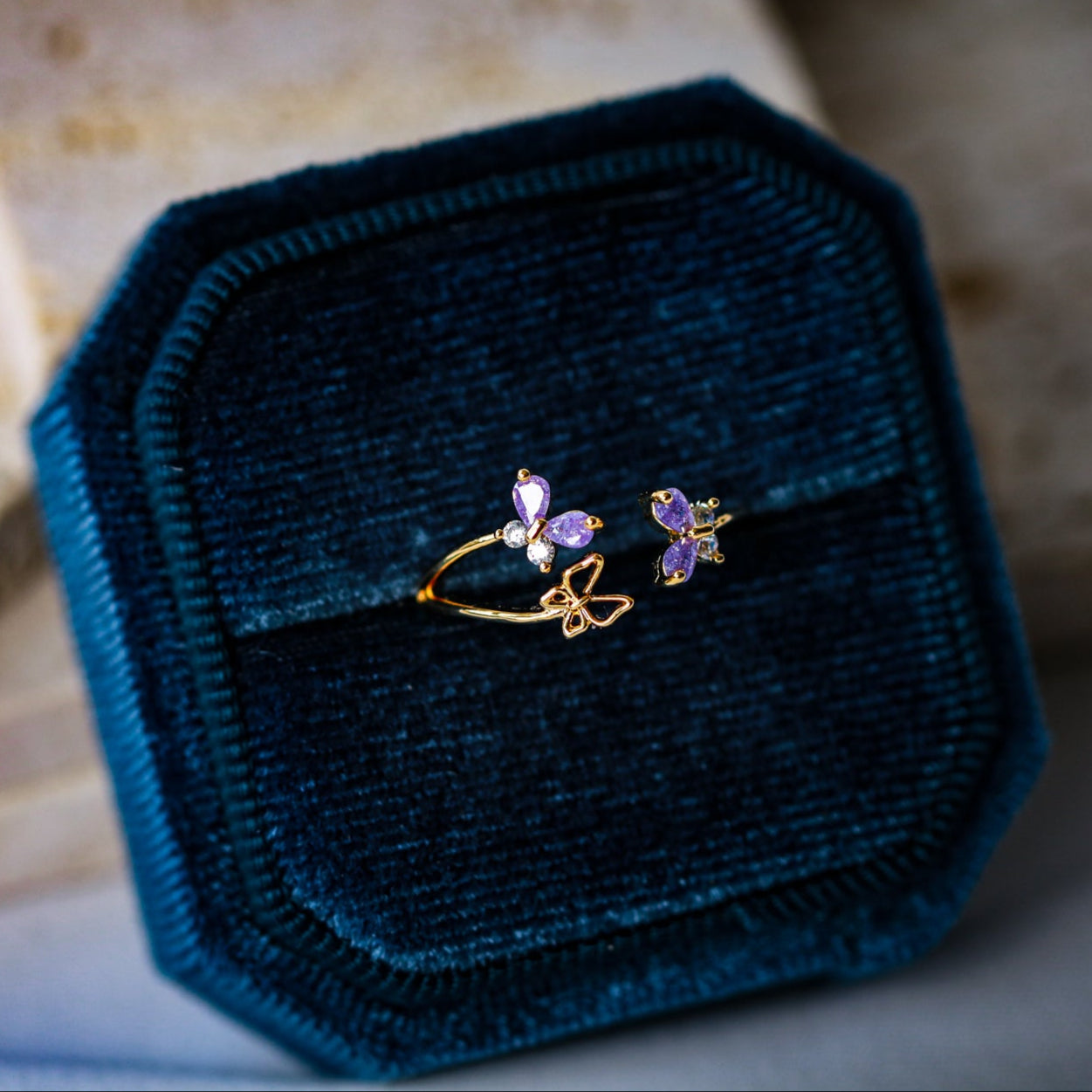 Lavender Love Butterflies Ring