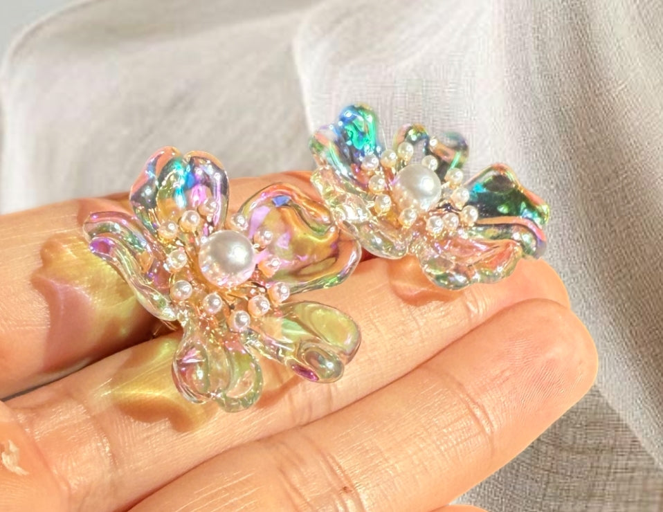 Iridescent Crystal Flower Earrings