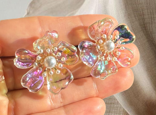 Iridescent Crystal Flower Earrings
