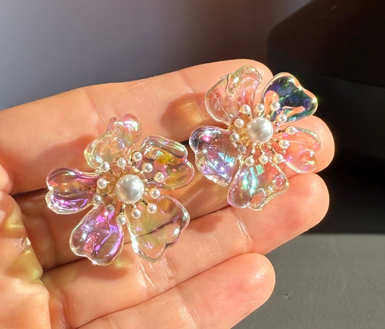 Iridescent Crystal Flower Earrings