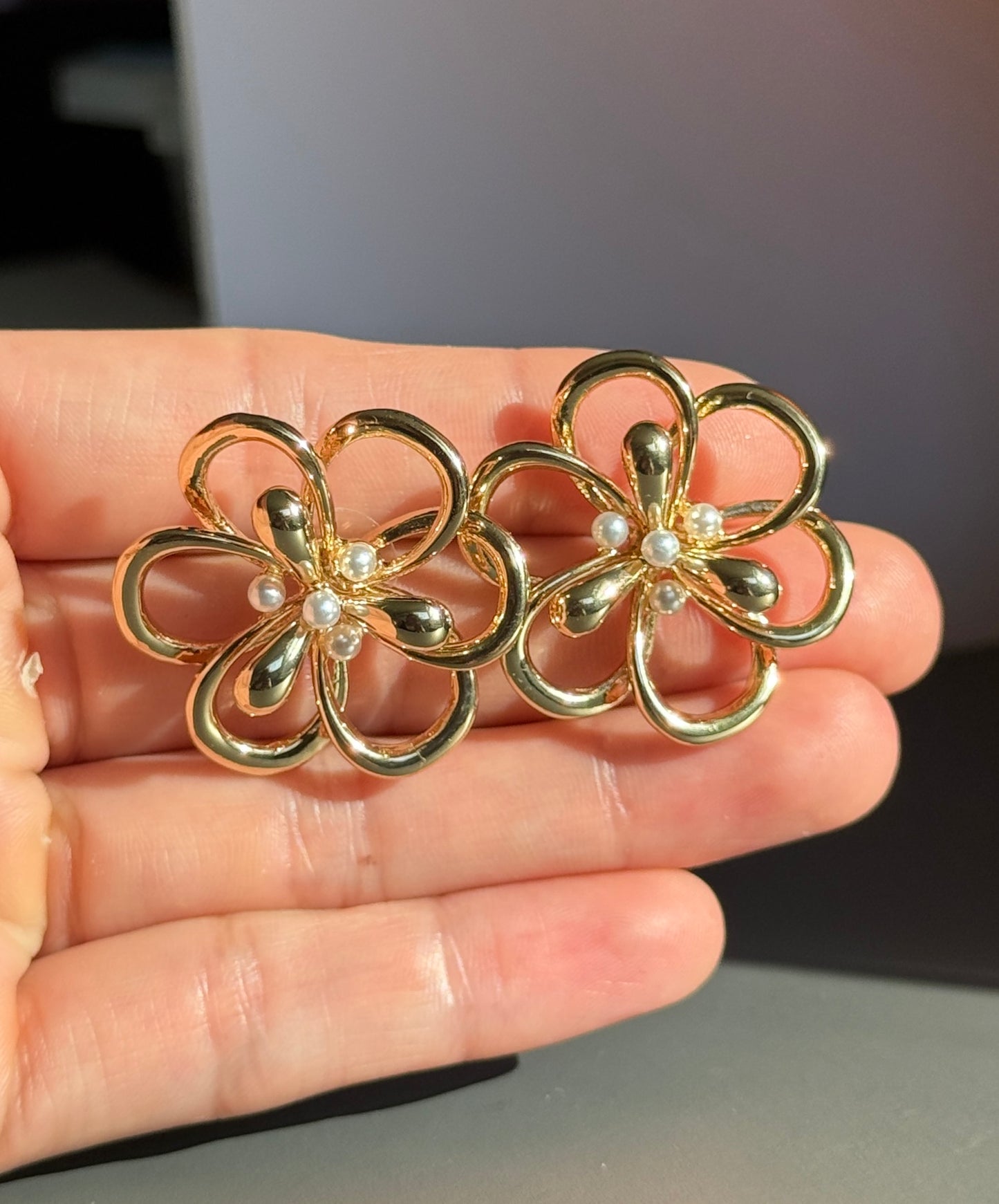 Gold Sculptural Flower Statement Earrings