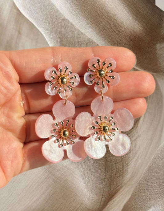 Pink Iridescent Flower Earrings