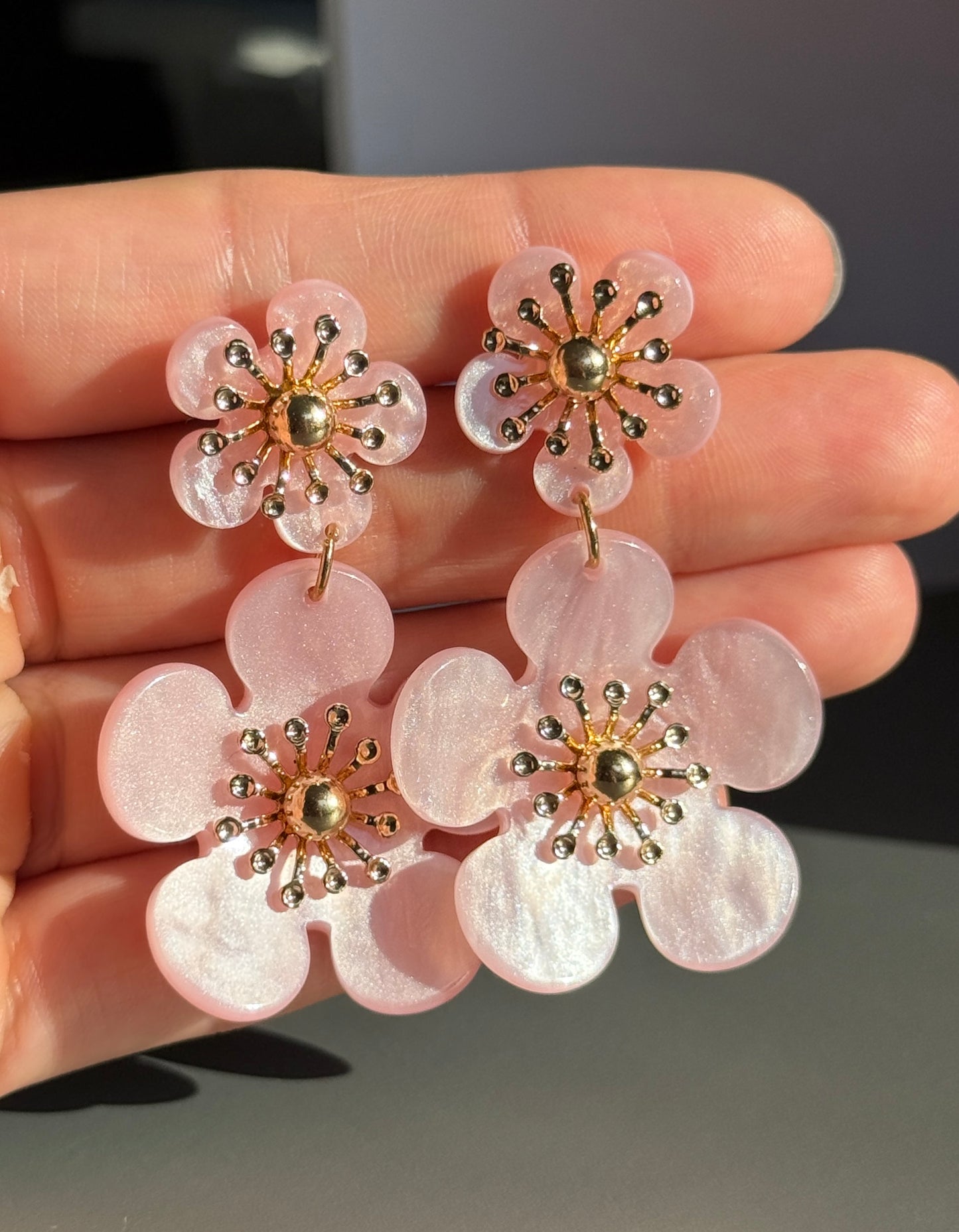 Pink Iridescent Flower Earrings