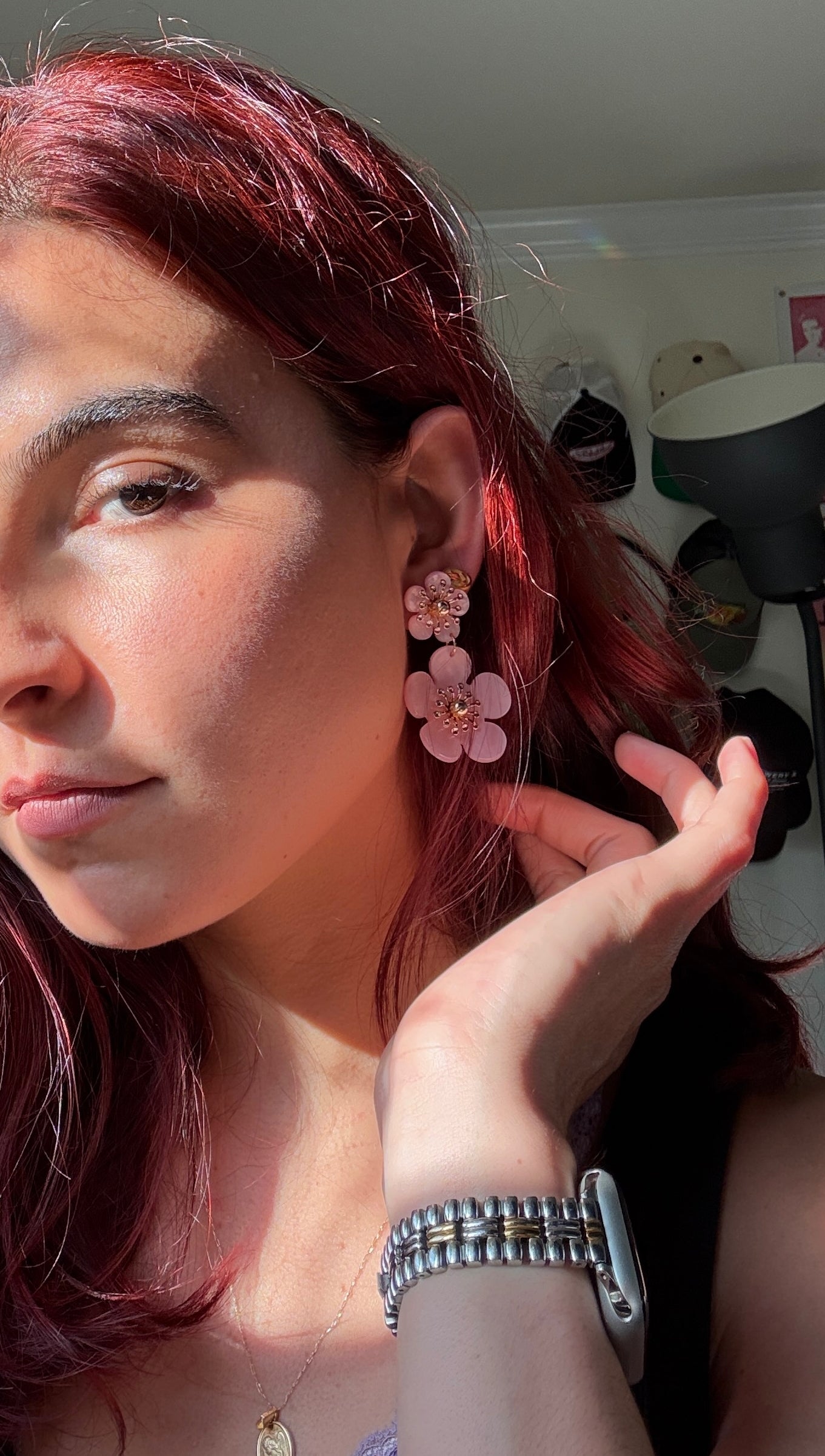 Pink Iridescent Flower Earrings