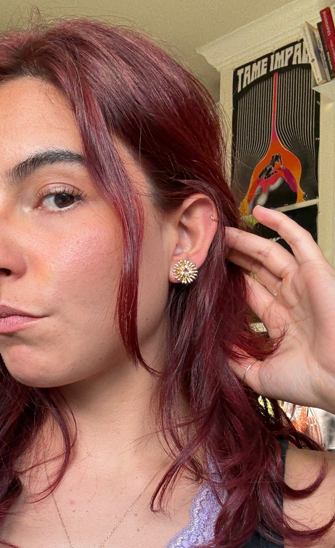 Gold Sunburst Pearl Earrings