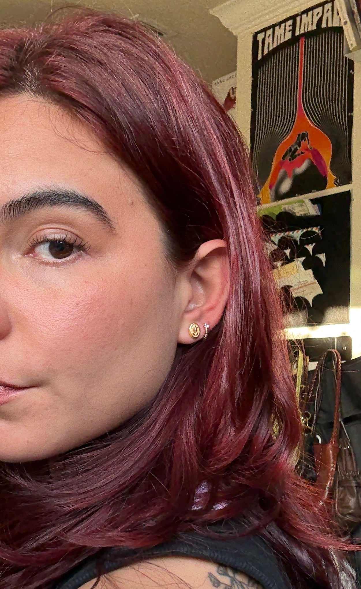 Gold Floral Oval Stud Earrings