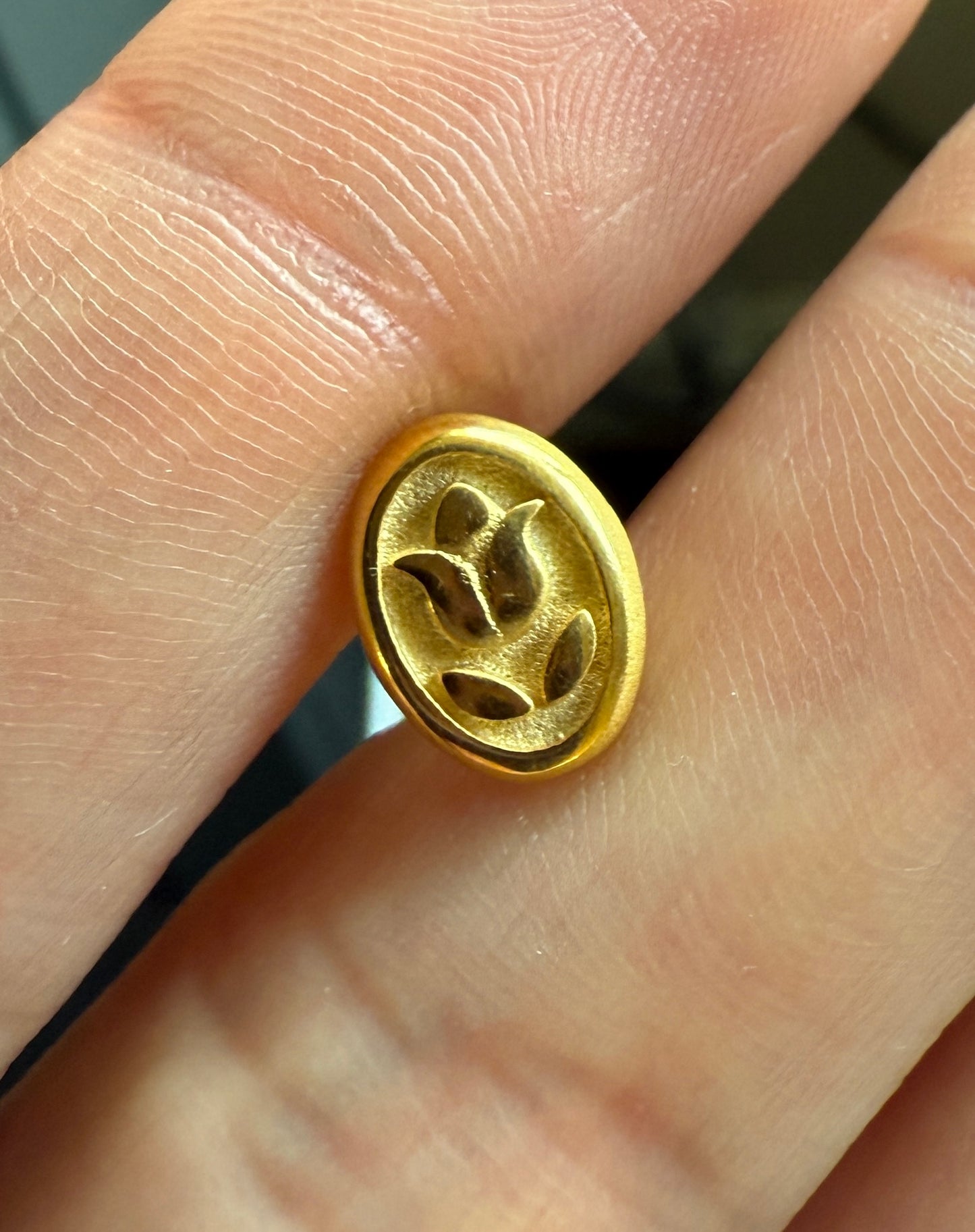 Gold Floral Oval Stud Earrings