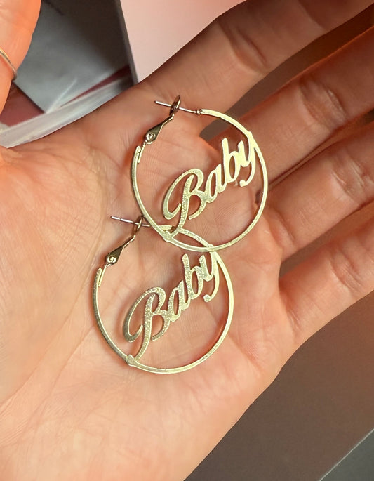 Baby Script Hoop Earrings