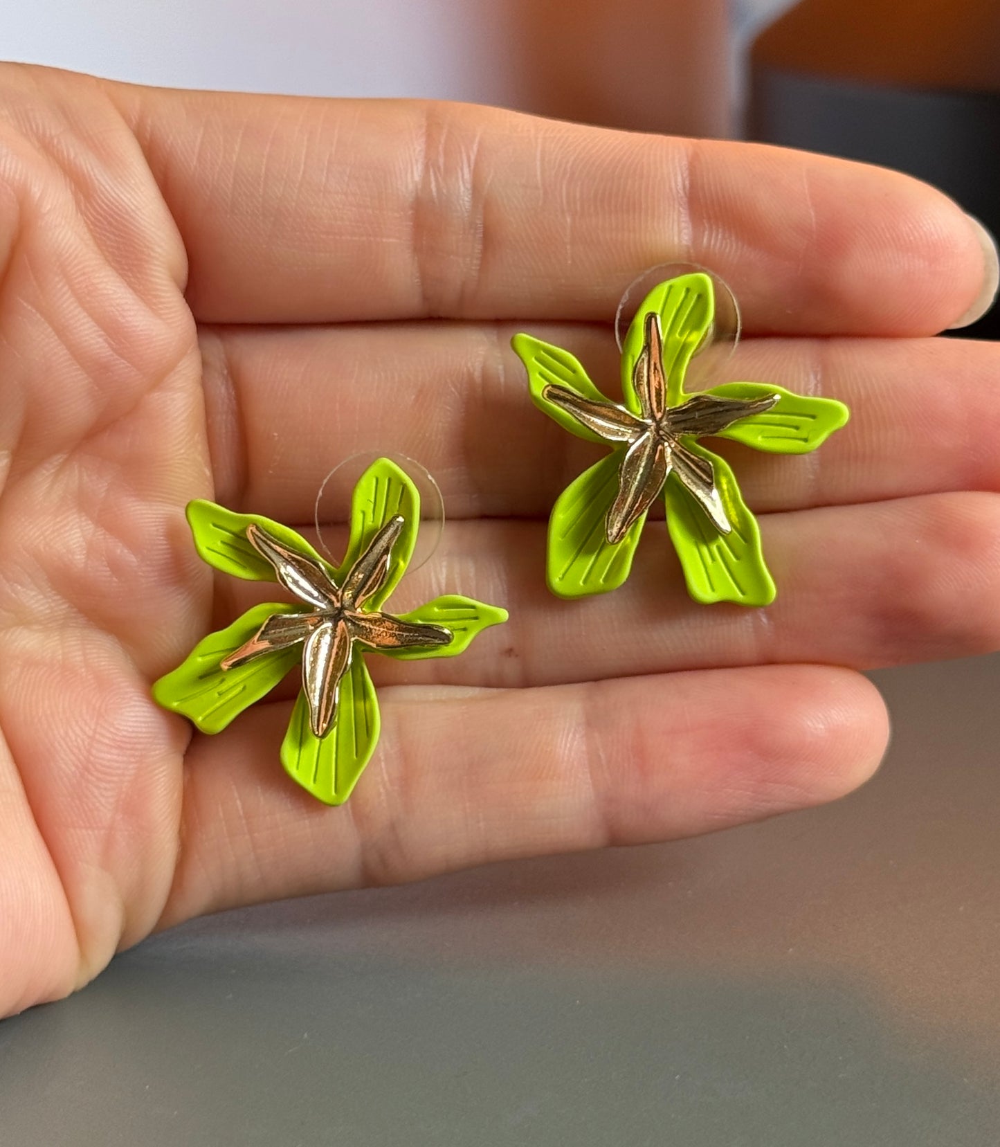 Lime Green Floral Statement Earrings