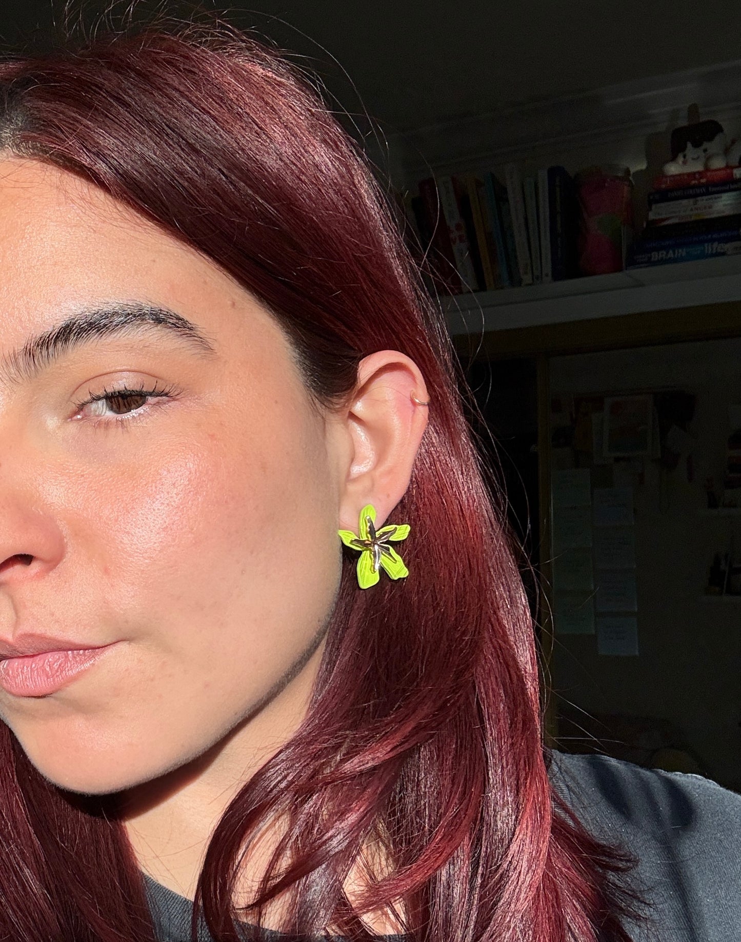 Lime Green Floral Statement Earrings