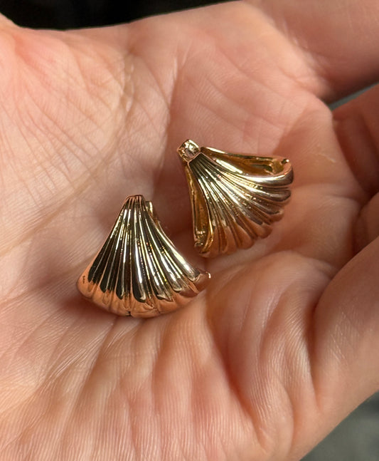 Gold Shell Fan Hoop Earrings