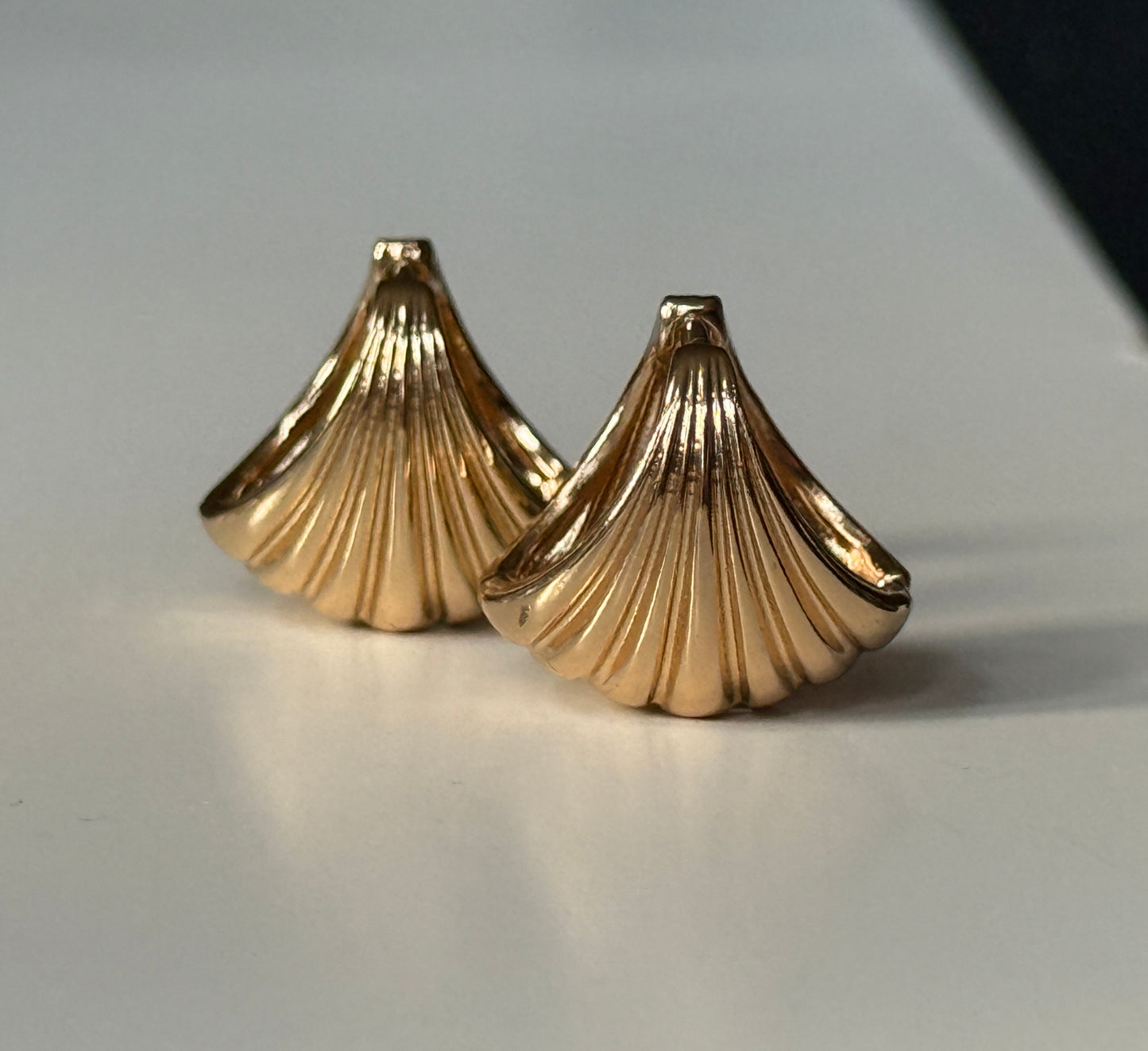 Gold Shell Fan Hoop Earrings