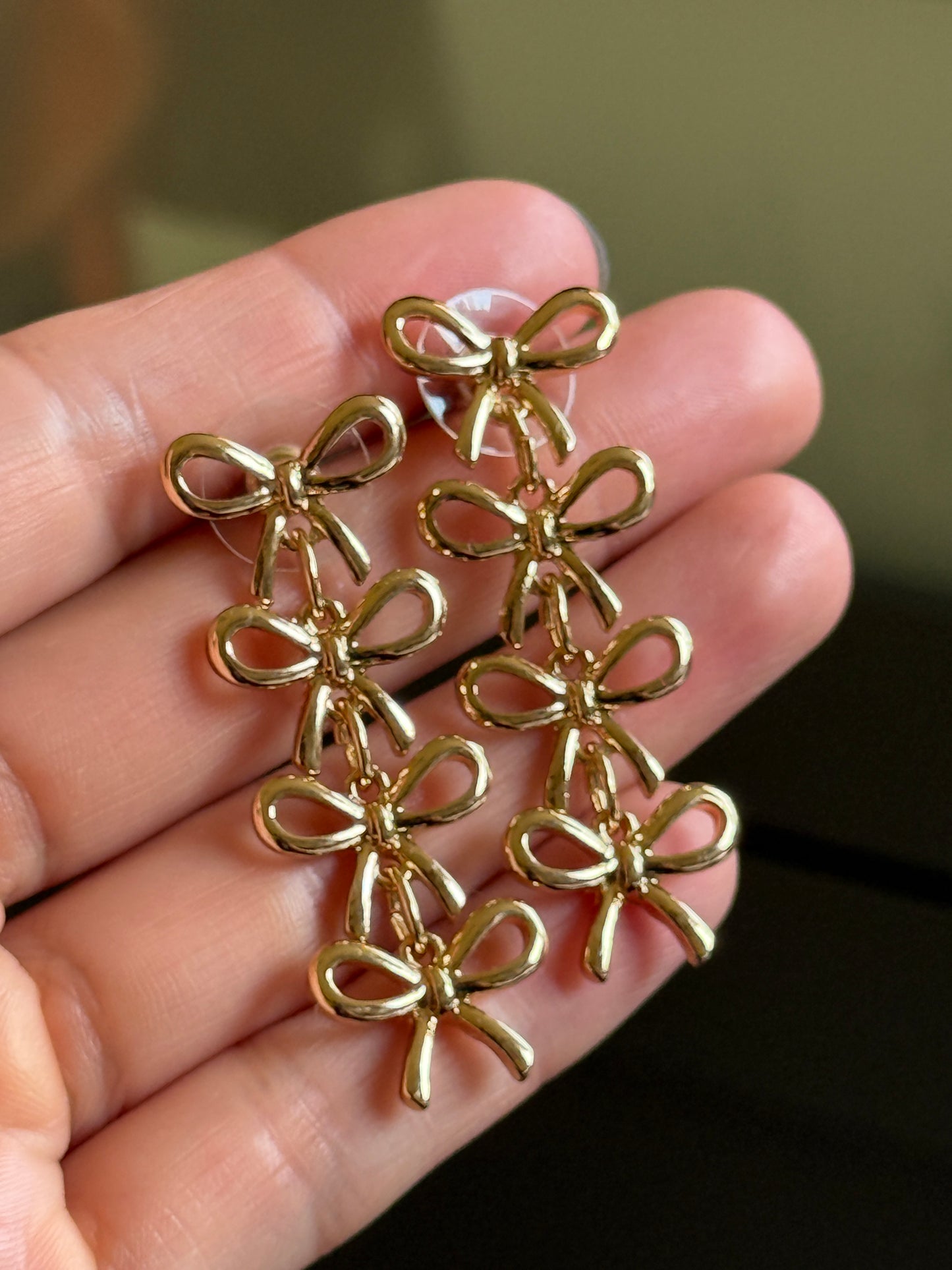 Gold Bow Drop Earrings