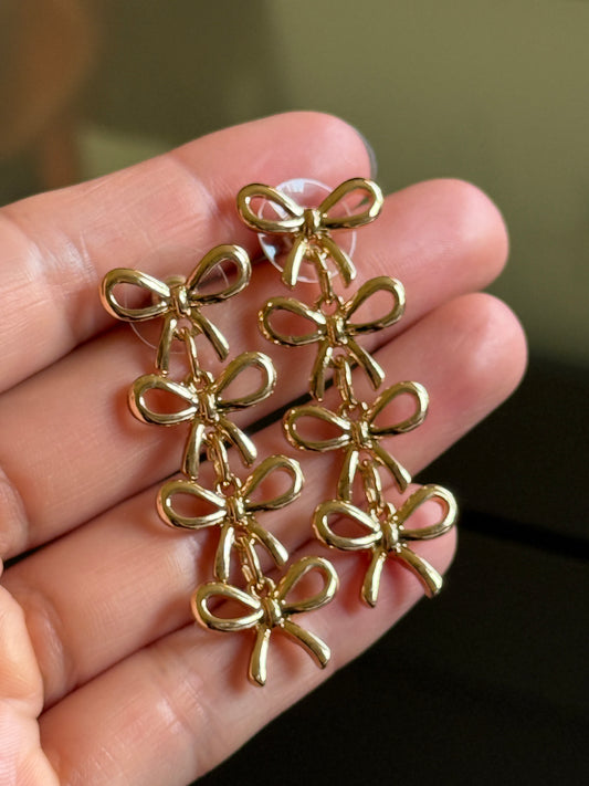 Gold Bow Drop Earrings